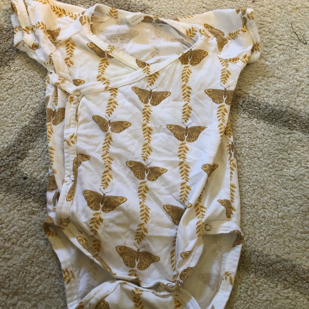 Mustard butterfly printed body-suit.